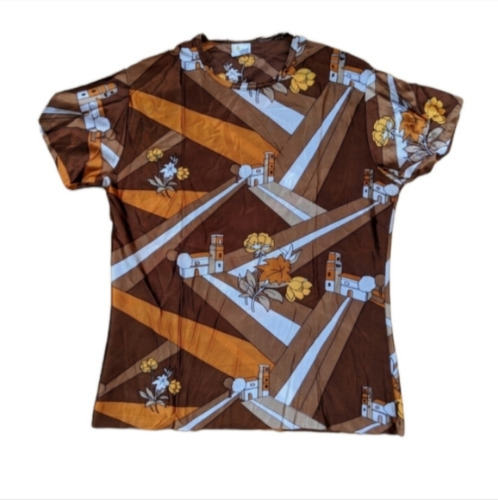 Vintage Gino Barozzi brown villa short sleeve large